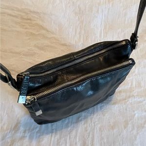 Margot Black Genuine Leather Lorna Hobo Crossbody Shoulder Double Zip Bag